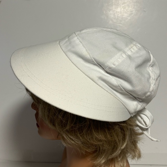 Vtg tie back cotton white sunshade visor pony tail  3” bill pre-owned EUC - Picture 3 of 8